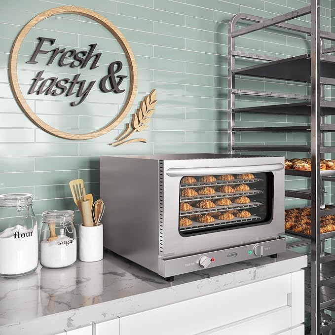 KoolMore 23 in. Commercial Countertop Convection Oven for Half-Size Pans with 4 Racks 1600W of Power in Stainless-Steel, ETL Listed for Safety and Sanitation (KM-CTCO-15)