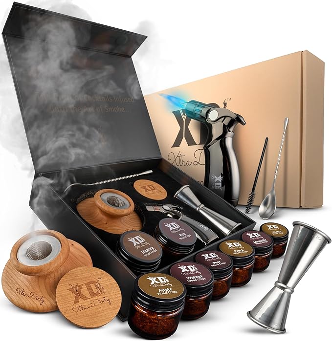 Cocktail Smoker Kit - 8 Wood Chips - 4 Flame Jet Torch - Old Fashioned Cocktail Kit - Whiskey Gift for Men for Him - Whiskey Smoker Kit - Bourbon Smoker