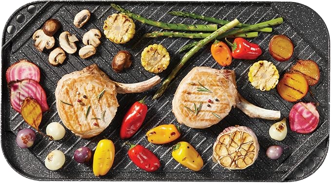 Starfrit The Rock 19.7'' x 11'' (50x28cm) Non-Stick Reversible Grill & Griddle - Durable Forged Aluminum - Oven Safe - PFOA Free - Easy to Clean - Black