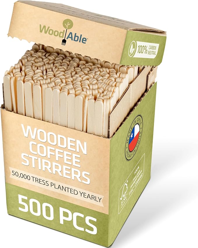 5.5 Inch Wooden Coffee Stirrers, 500 Count, Disposable & Compostable Wood Coffee Stick Stirrers | Eco-Friendly, Sustainable, Organic, Biodegradable, Vegan-Friendly Coffee Station Supplies