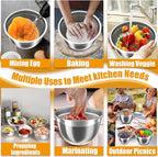 Mixing Bowls with Airtight Lids Set, 4 Stainless Steel Bowls Nesting Bowls & Colander, Kitchen Organizers and Storage Non-Slip Bottom, Size 1.5/2.0/2.5/4.5QT, Great for Mixing & Serving, Khaki