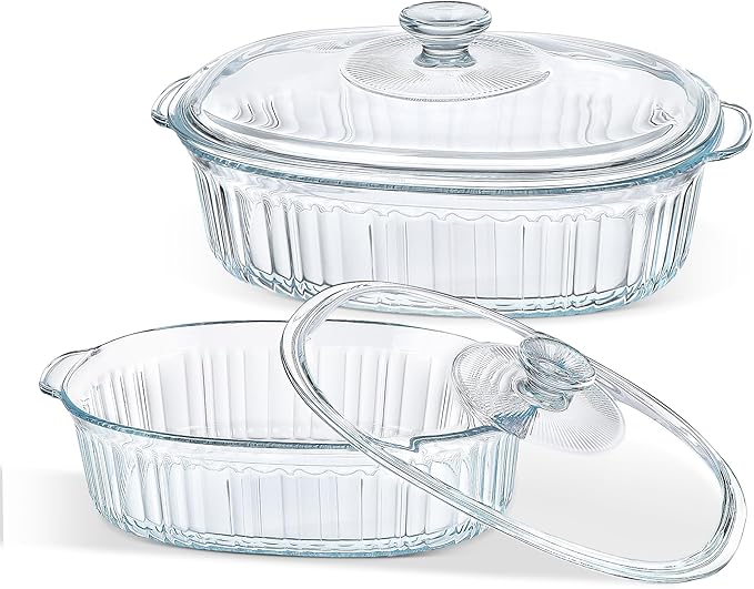 M MCIRCO 4-Piece Glass Casserole Baking Dish, Set of 2 Casseroles With Glass Lids, 1.9 Qt and 3 Qt