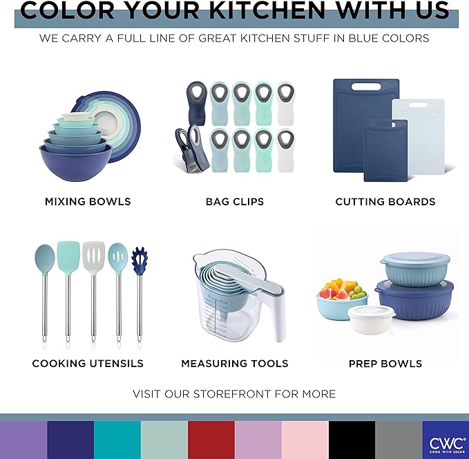 COOK WITH COLOR Prep Bowls with Lids- Wide and Deep Nesting Plastic Small Mixing Bowl Set with Lids, 12 Piece Set - Wide Bowls, Blue