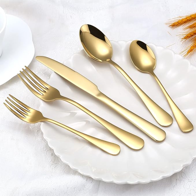 Aisoso Gold Silverware Set for 8, 40-Piece Gold Flatware Set Stainless Steel Cutlery Kitchen Utensil Set Mirror Polished