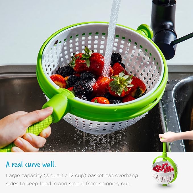 Dreamfarm Spina 2-In-1 Easy-To-Use, Collapsible Salad Spinner & Straining Colander for Salad, Fruit, Vegetable, Lettuce - White/Green
