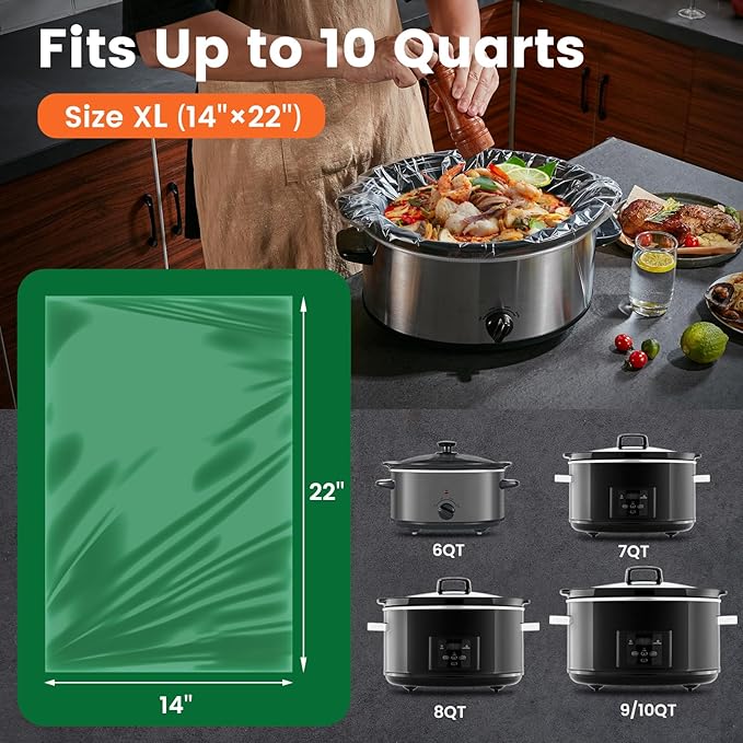 Slow Cooker Liners, Hotensil 14"x 22" 20 Count Cooking Bags Large Size Disposable Pot Liners, Fit 6QT to 10QT for Slow Cooker Cooking Trays, Multi-Purpose Durable Liners Plastic Bags, BPA Free
