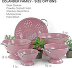 Reston Lloyd, 1.5 Quart Powder Coated Steel Kitchen Strainer Basket for draining Pasta, Vegetable and Fruit, Chrome Handles and Wide Stable Base, Pink