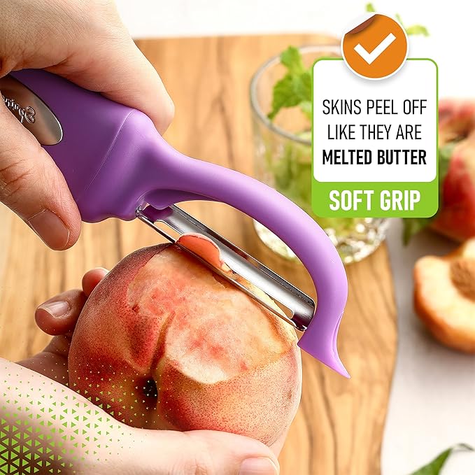 Spring Chef Premium Swivel Vegetable Peeler, Comfortable Handle and Ultra Sharp Stainless Steel Blades - Perfect Kitchen Peeler For Veggie, Fruit, Potato, Carrot, Apple - Orchid