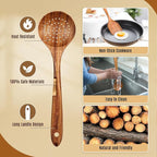 Mooues Wooden Spoons for Cooking, Wooden Utensils for Cooking Natural Teak Wooden Kitchen Utensils Set Comfort Grip (7 PCS SET)