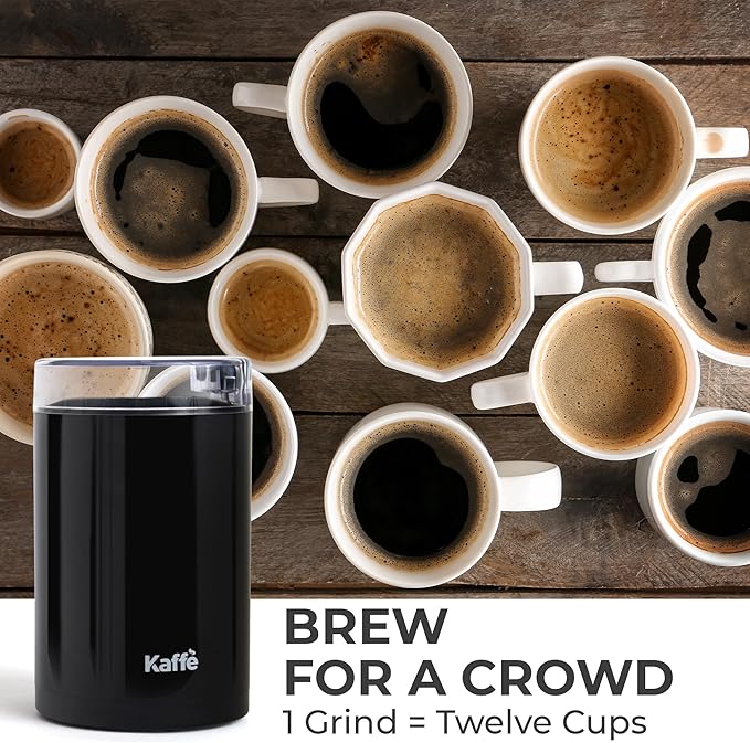 Kaffe One-Touch Coffee Grinder Electric w/Cleaning Brush (3 oz) - Coffee Grinders for Home Use - Up to 12 Cups of Coffee per Grind - Easy On/Off Coffee Bean Grinder - Black