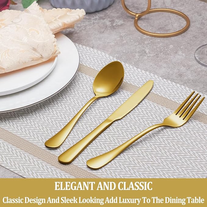 MUTNITT 60 Pcs Gold Silverware Set Service for 12, Premium Stainless Steel Flatware Set, Cutlery Utensil Set, Durable Home Kitchen Eating Tableware Set, Include Fork Knife Spoon Set, Dishwasher Safe