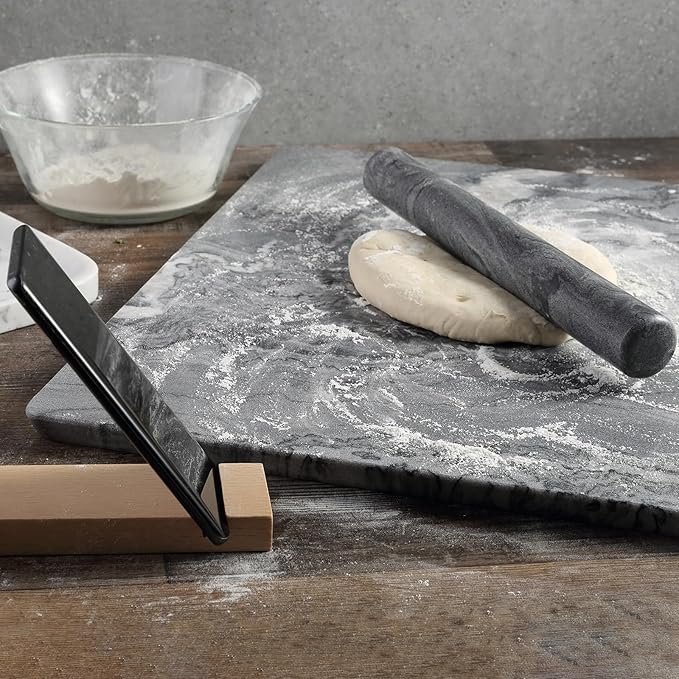 Koville African Natural Marble French Rolling Pin, 12inch Non-Stick Rolling Pin for Baking, Dough Roller for Pasta, Dumpling, Fondant, Pie, Bread, Pizza, Kitchen Baking Tools(Monte Grigio)