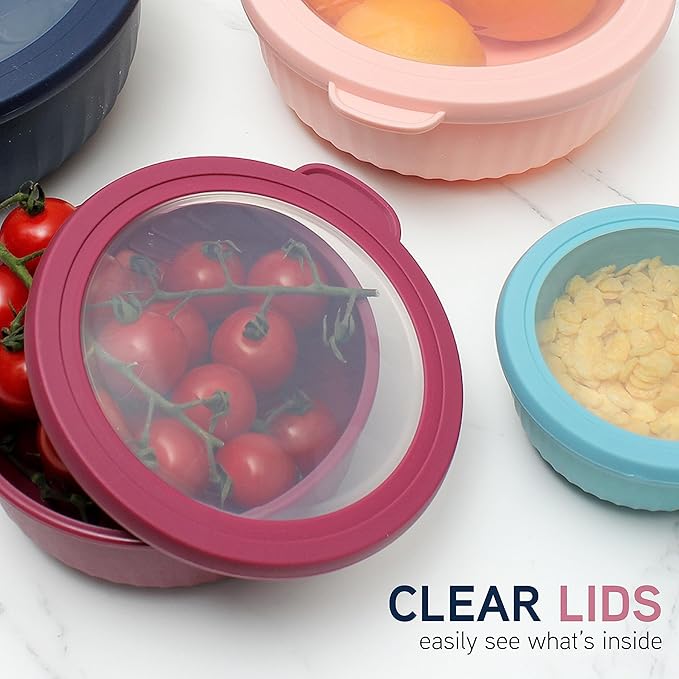 COOK WITH COLOR Prep Bowls with Lids- Wide and Deep Nesting Plastic Small Mixing Bowl Set with Lids, 8 Piece Set - Wide Bowls, Navy