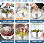 TeamFar Mixing Bowls with Lids, 5PCS Stainless Steel Metal Salad Bowl with 3 Grater Attachments, for Cooking, Prepping, Serving, Healthy, Airtight Lids & Easy Clean - 0.7/1 / 1.5/2.6/4.6QT