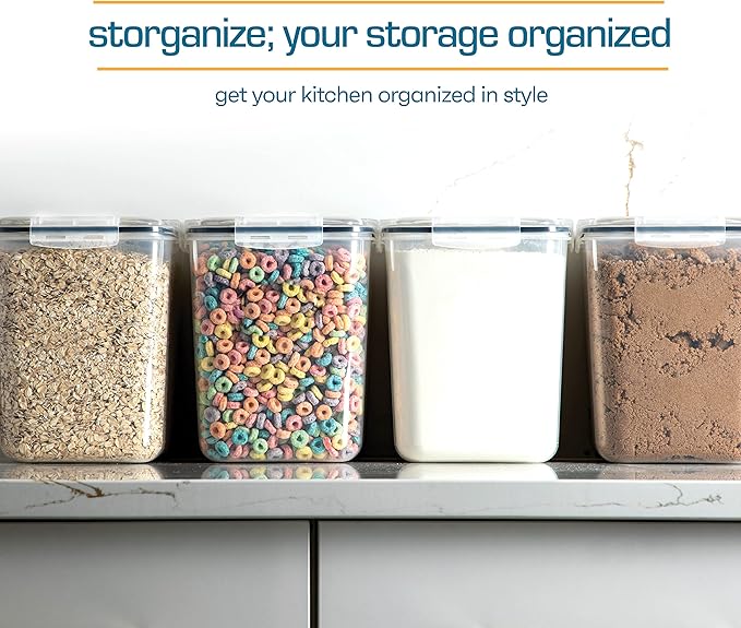 Storeganize Flour Sugar Storage Containers (5.3L/4pk) Great Rice Canisters Sets For The Kitchen pantry, Large Food Storage Containers With Lids Airtight