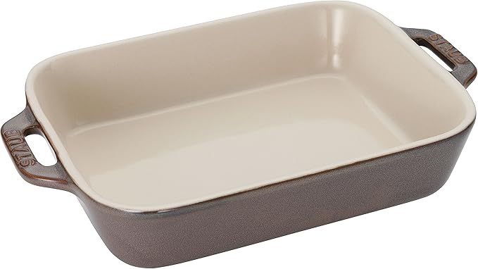 Staub 40511-866 Rectangular Dish, Antique Gray, 7.9 x 6.3 inches (20 x 16 cm), Ceramic Gratin Dish, Quiche, Heat Resistant, Oven, Microwave Safe, Vintage Color Dish