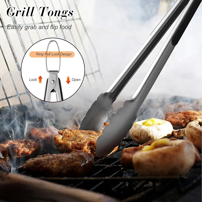 Griddle Accessories Kit - Grilling Accessories, Stainless Steel Heavy Duty Grill Tools Set with Spatula, Fork, Tongs and Gift-Box for Outdoor Barbecue, Home Grill (3PCS)