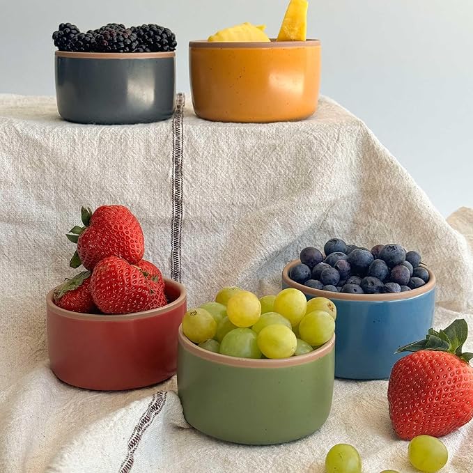Mora Ceramic Ramekins - 4oz, Set of 6 - Small Oven Safe Baking Dishes/Cups - For Personal Pudding, Creme Brulee, Souffle, Serving Dip, Custard, Ice Cream - Single Mini Bowls - Artisan Colors