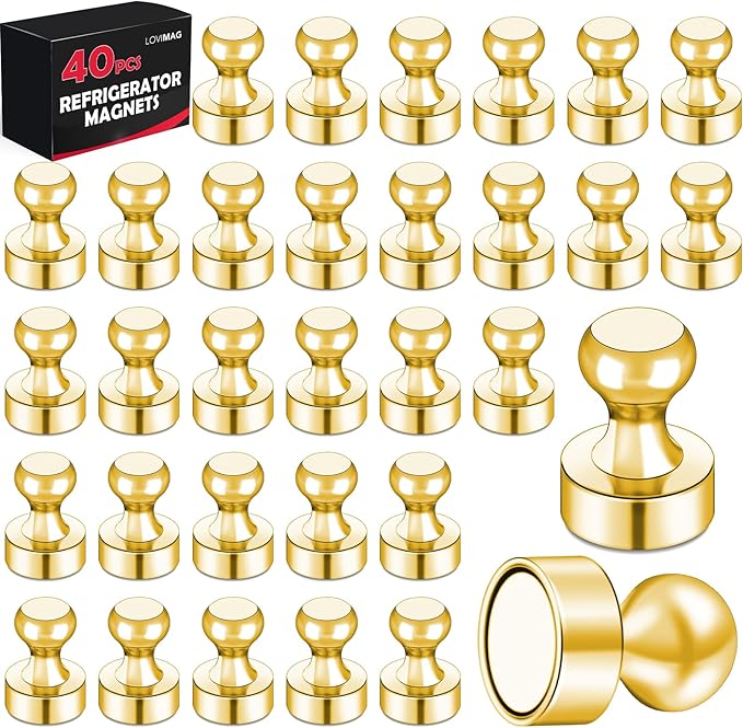 LOVIMAG Fridge Magnets 40Pcs Refrigerator Whiteboard Small Strong Magnet Classroom Kitchen Accessories Decorative Locker Set Decor Must Haves Office Calendar Refrigerador Magnetic Cute Crafts Gold
