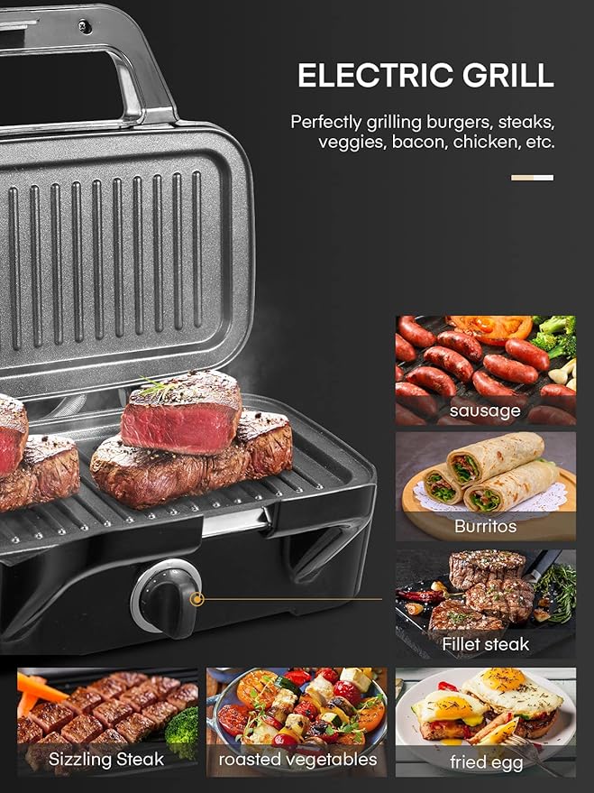 FOHERE Sandwich Maker 3 In 1 Waffle Maker With Removable Plates,1200W Grilled Cheese Maker, 5-gear Temperature Control, Non-stick Coating Easy to Clean, Indicator Lights, Silver/Black
