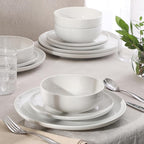 Gibson Home Havenstone 12-Piece Porcelain Dinnerware Set – Dinner Plates, Salad Plates & Bowls, Classic White Everyday Dish Set for Home, Kitchen, Microwave & Dishwasher Safe