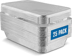 PLASTICPRO 25 Pack Aluminum Pans 13'' X 21" Disposable Pans with Covers Heavy Duty 20 lb Foil Pans for Baking and Cooking