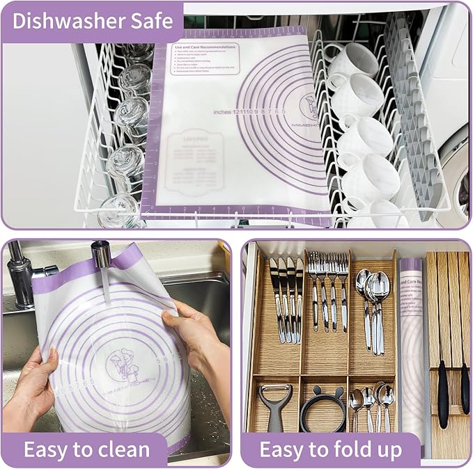 Non Stick Pastry Mat,Extra Large Silicone Baking Mat with Measurement, Food Grade Dough Rolling Mat for Making Cookies Macarons Bread Pie Crust, Easy to Clean& Multi-Purpose