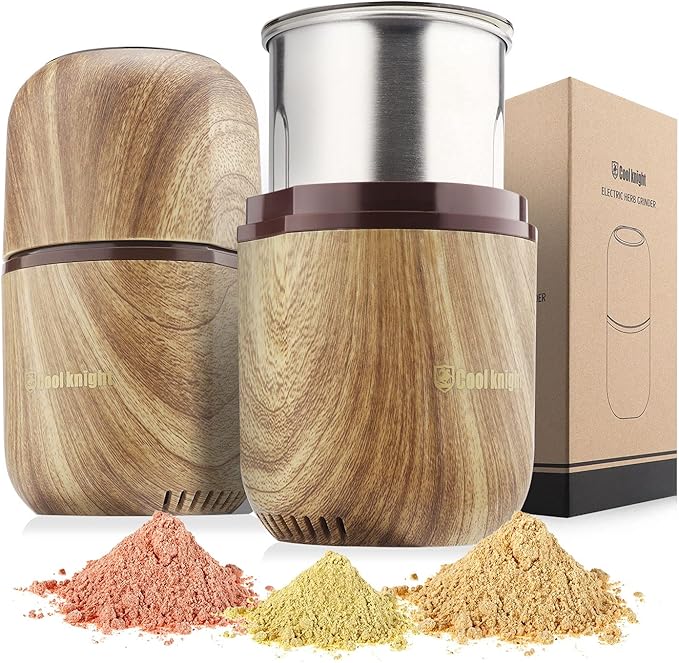 COOL KNIGHT Electric Herb Grinder [Large Capacity/High Rotating Speed]-Electric Grinder for Spices and Herbs (Wood grain 2)