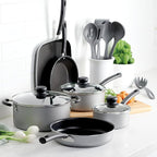 Tramontina Primaware 15-Piece Non Stick Cookware Set with Lids and Utensils, Aluminum Nonstick Pots and Pans Kitchen Set (Silver)
