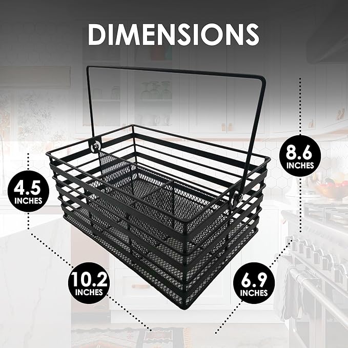 Stainless Steel Utensil Basket,Dishwasher, Flatware Basket, Kitchen, Countertop, Office, Camping, Outdoors, and Restaurants, 4-Compartment, Black