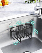 HapiRm Multifunctional Sponge Holder with Unique M-Shaped, 2 Installation Methods Kitchen Sink Caddy Organizer, Rustproof Stainless Steel Sponge Caddy for Brush, Sink Stopper and Scraper -Black