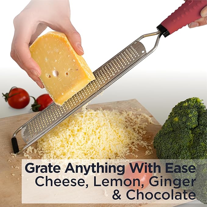 Deiss PRO Citrus Zester & Manual Cheese Grater - Parmesan, Lemon, Ginger, Garlic, Nutmeg, Chocolate - Sharp Stainless Steel Blade - Dishwasher Safe
