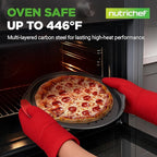 NutriChef 2-Piece 13-Inch Nonstick Pizza Tray, Round Carbon Steel Non-Stick Pizza Pan with Perforated Holes, Premium Bakeware Pizza Screen with Silicone Grip Handles, Dishwasher Safe, NCBPIZX2