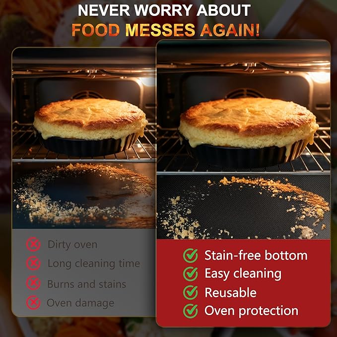 2 Pack Oven Liners for Bottom of Oven, 17"x25" Heavy Duty Non-Stick Oven Liner Mat, Reusable Heat Resistant Grill & Baking Mat, BPA/PFOA Free Roaster Liners, Fits Electric, Gas, Toaster Ovens (Black)