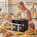 12QT Large Dual Basket Air Fryer with Viewing Window and 50pcs Paper Liners, 10-in-1 Digital Touchscreen Double Zone Air Fryers, SyncCook to Bake,Roast,Reheat,Broil, Nonstick Dishwasher Safe