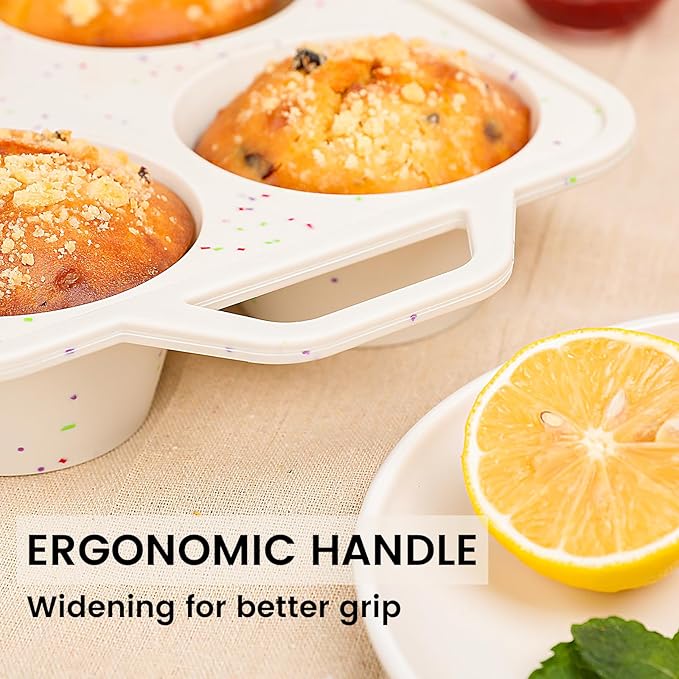 Vinino Jumbo Muffin Pan with Metal Reinforced Frame-2Pack, Silicone Cupcake Pan for Baking 6 Cup Jumbo Size, BPA Free Silicone Muffin Tray, Cupcake Baking Pan Molds for Oven Dishwasher Safe-Cream