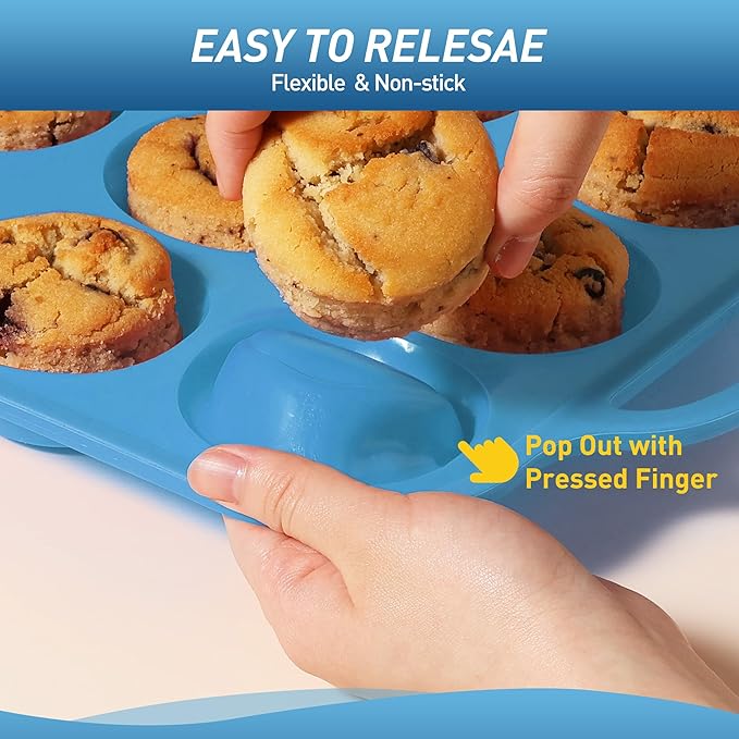 2 Packs 12 Cups Silicone Muffin Pan with Metal Reinforced Frame Regular Size Cupcake Pan Tray Egg Bites Silicone Circle Cookie Molds Muffin Tin Tart Pans Baking Sheet Set for Breakfast Sandwiches