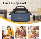28 Quart Electric Roaster Oven with Visible & Self-Basting Lid, Large Turkey Roaster with Defrost Warm Function, Adjustable Temperature, Removable Pan Rack, Stainless Steel, Blue