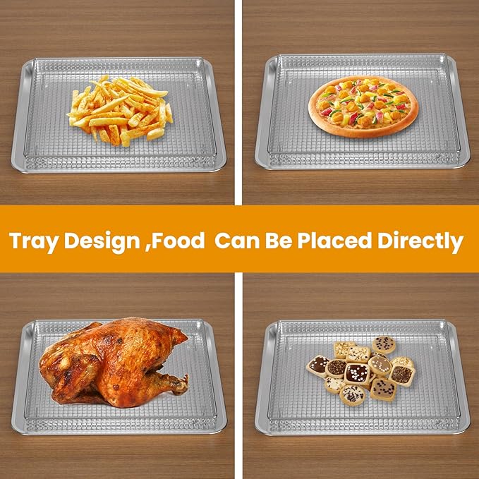 Air Fryer Basket Tray Replacement with Cuisinart TOA-60 TOA-65 TOA-70 air fryer toaster oven, 12.4 * 11''Steel Basket and Wire Rack Mesh Basket Accessories Parts, Dishwasher Safe