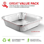 Stock Your Home 8x8 Foil Pans (50 Pack) 8 Inch Square Aluminum Pans - Foil Pans - Disposable Food Containers Great for Baking Cake, Cooking, Heating, Storing, Prepping Food