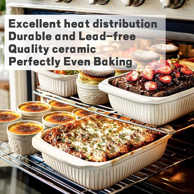 Artena Baking Dish 5.1 Quarts, Casserole Dishes For Oven, Baking Pan With Handles, Lasagna Pan Deep, Large Casserole Dish, Rectangular White Ceramic Bakeware (Only Baking Dish)