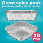 8x8 Disposable Aluminum Pans - 20 Pack Foil Pans For Cooking, Baking Cakes, Roasting & Homemade Breads - Disposable Food Containers