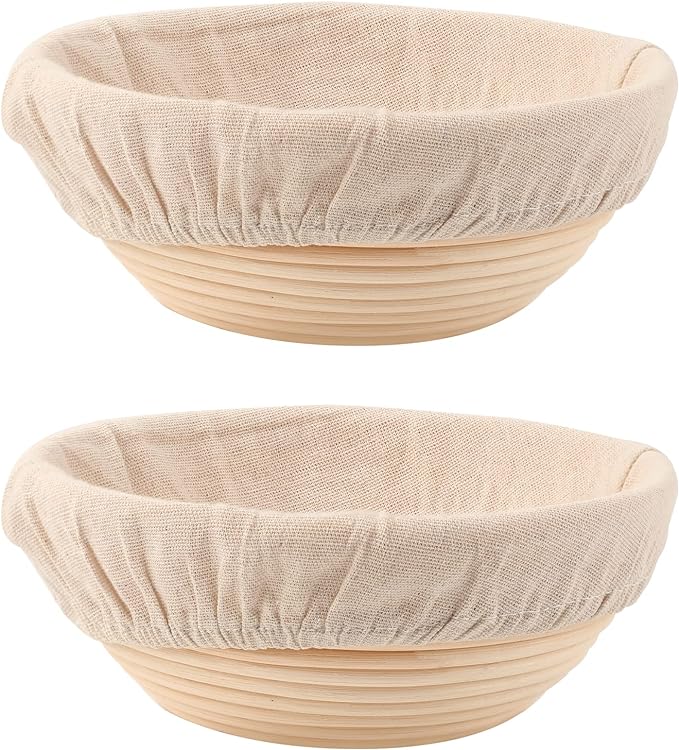 DOYOLLA Bread Proofing Baskets Set of 2 8.5 inch Round Dough Proofing Bowls and Liners Perfect Home Sourdough Bread Baking supplies