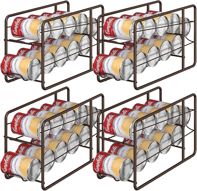 MOOACE 4 Pack Can Dispenser Rack, Stackable Can Storage Organizer Holder for Canned Food Kitchen Cabinet Pantry Countertop, Bronze