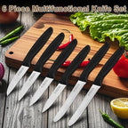 Paring Knife Set 6PCS, Ultra Sharp Kitchen Knives, Cutting & Peeling Knives, Kitchen Knives for Home Essentials, PP Plastic Handle-Black