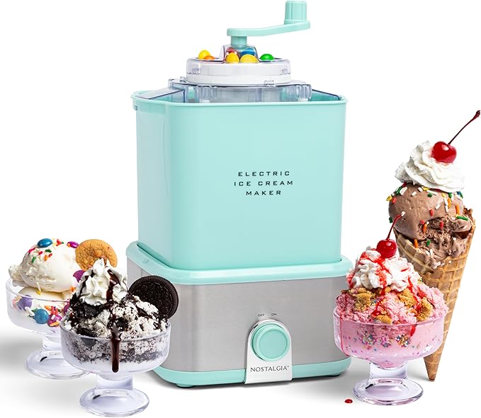 Nostalgia Electric Ice Cream Maker - Old Fashioned Soft Serve Ice Cream Machine Makes Frozen Yogurt or Gelato in Minutes - Fun Kitchen Appliance - Modern Style - Aqua - 2 Quart