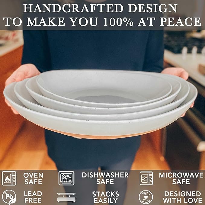Mora Ceramic Large Serving Bowls- Set of 2 Oval Platters for Entertaining. Modern Kitchen Dishes for Dinner, Fruit, Salad, Turkey, etc. Oven, Dishwasher Safe, 55/35 oz, 13.5" / 11.8" - Earl Grey