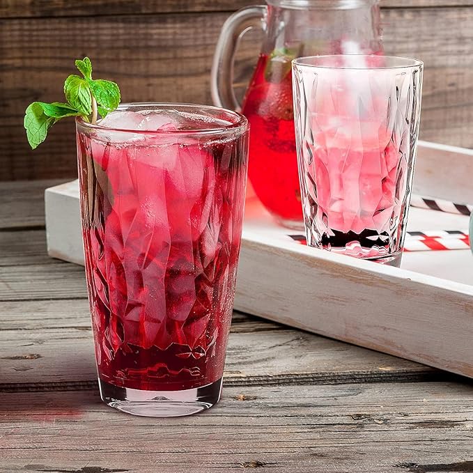 Topsky 16oz Plastic Tumblers Drinking Glasses Set of 4, Clear Acrylic Drinking Cups Wine Glasses Beverage Cups for Daily Use, Poolside, Outdoor&Indoor - Stackable, Dishwasher Safe, Easy to Clean