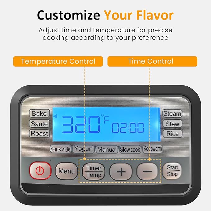 Sunvivi 6.5 Quart Slow Cooker Roaster Oven：11 in 1 programmable Multi-Cooker Food Warmer with Digital Timer, Temp Control, Removable Nonstick Cast Aluminum Pot & Dishwasher-Safe Tempered Glass Lid