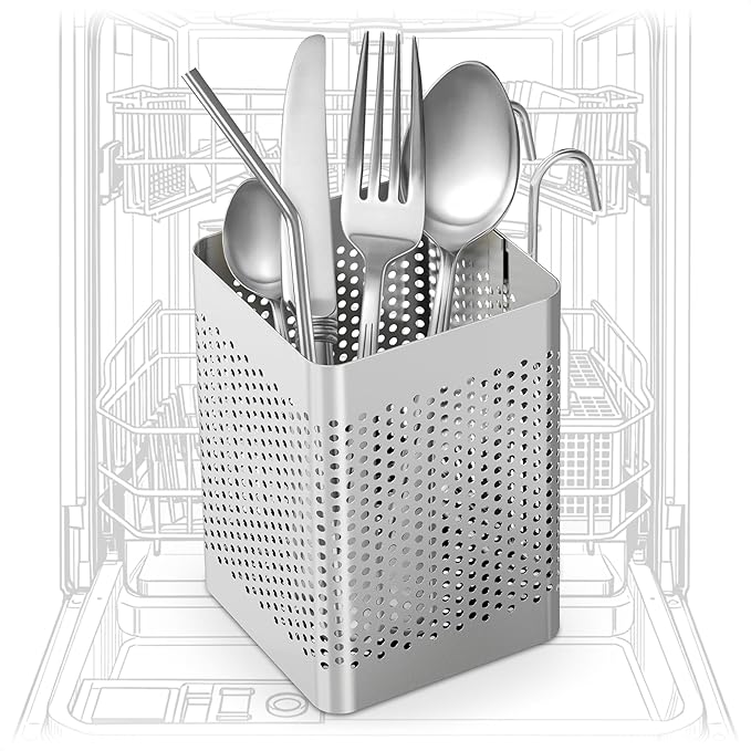 Dishwasher Chopstick Basket – 2.75" x 2.75" x 3.93" Stainless Steel Utensil Holder, Rust-Resistance Chopstick Holder for Dishwasher Basket – Hanging Caddy for Organizing Chopsticks, Straws & Teaspoons